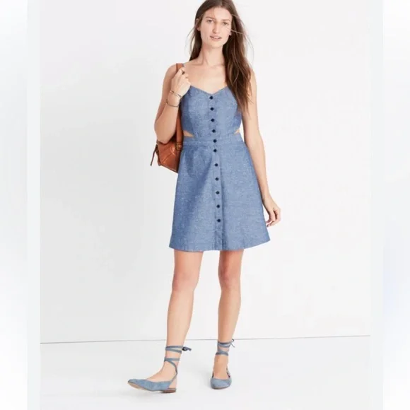 Madewell Chambray Cutout Cami Mini Dress in Classic Indigo - Picture 2 of 11